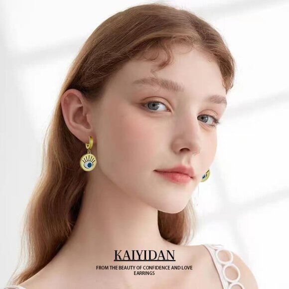 Gold Evil eye ball Shaped Dangle Statement Vintage Cute Long Earring for Women - Picture 2 of 8